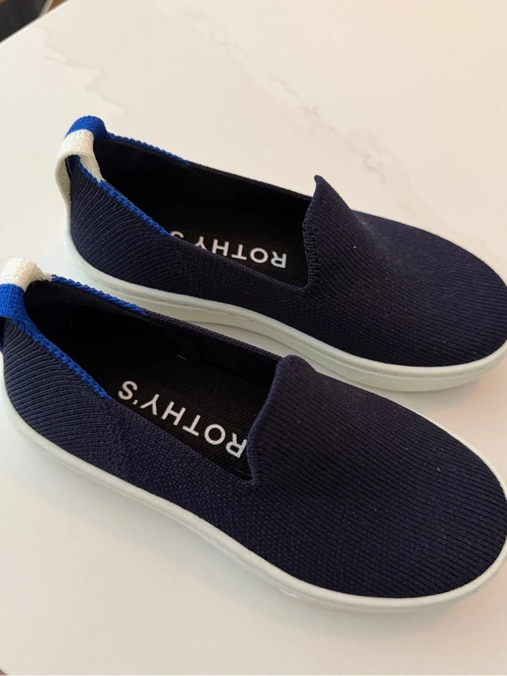 Rothy's Kid’s Slip-On Knit Sneakers — Navy with White Sole Brand New!